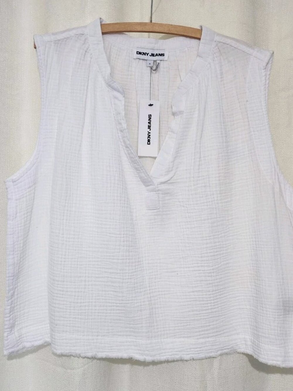 DKNY Women's Blouse Crepe Cotton Gauze Sleeveless White Size XL NWT